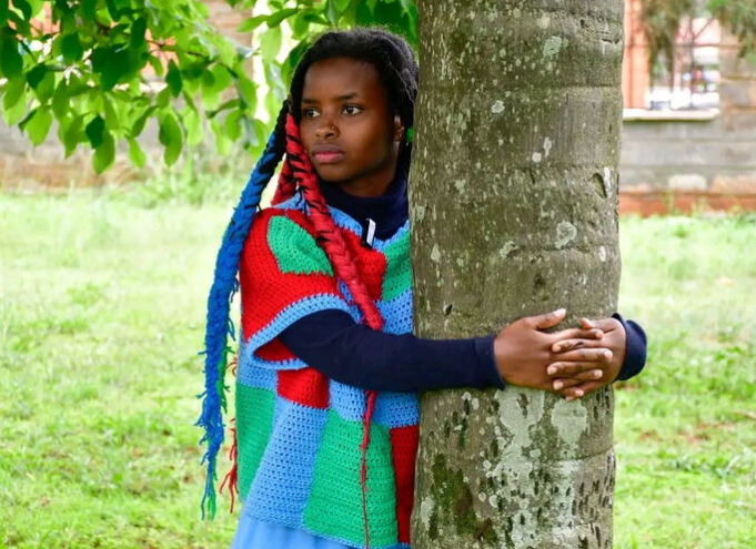 File image of Truphena Muthoni hugging a tree in Nyeri County.
